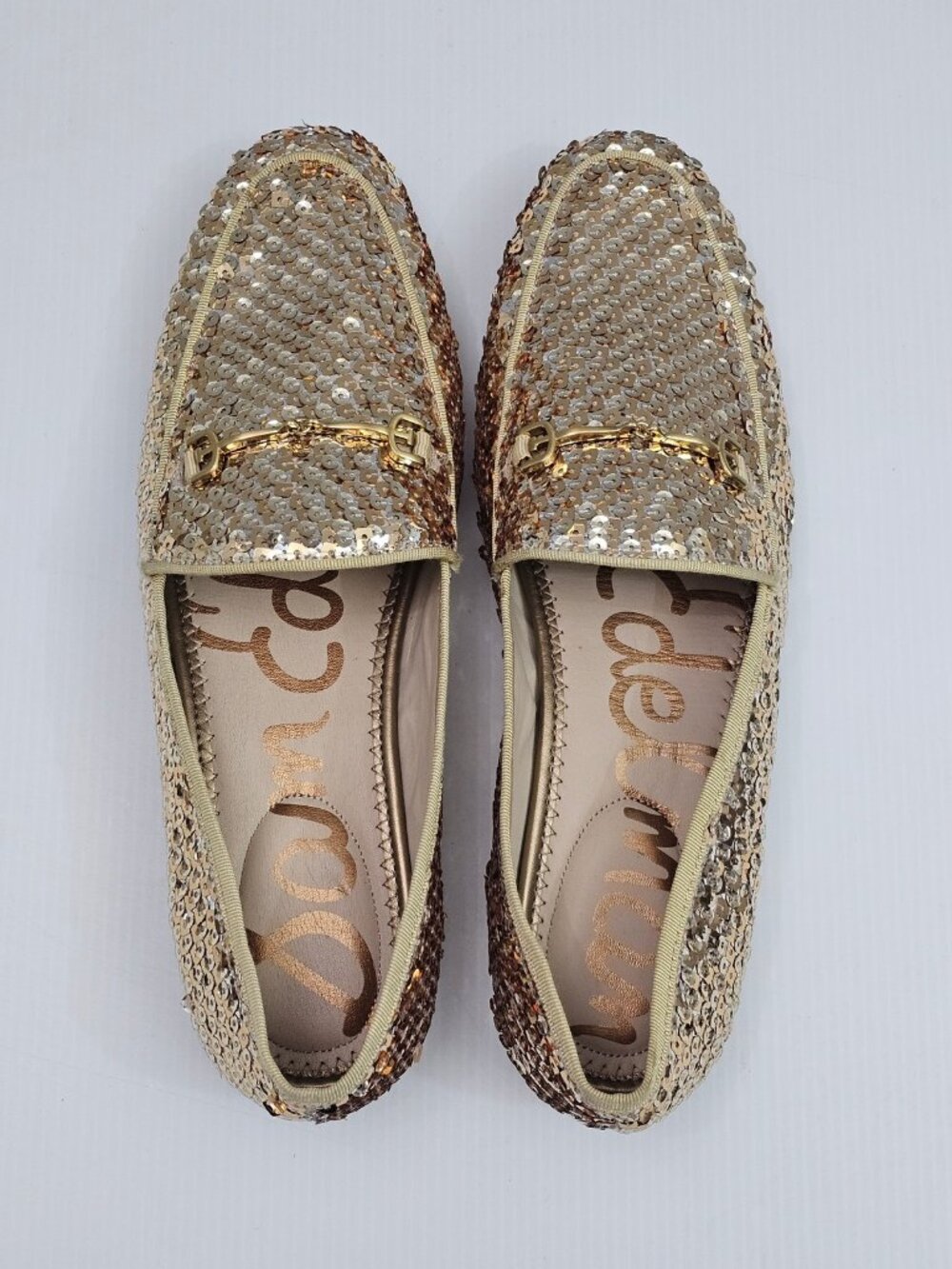 Sam Edelman Loraine Horsebit Loafer Womens 9.5 Gold Multi Sequin Slip On Flats - Picture 9 of 14
